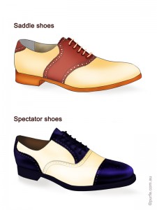 Fashion illustration showa difference between saddle shoes and spectator shoes