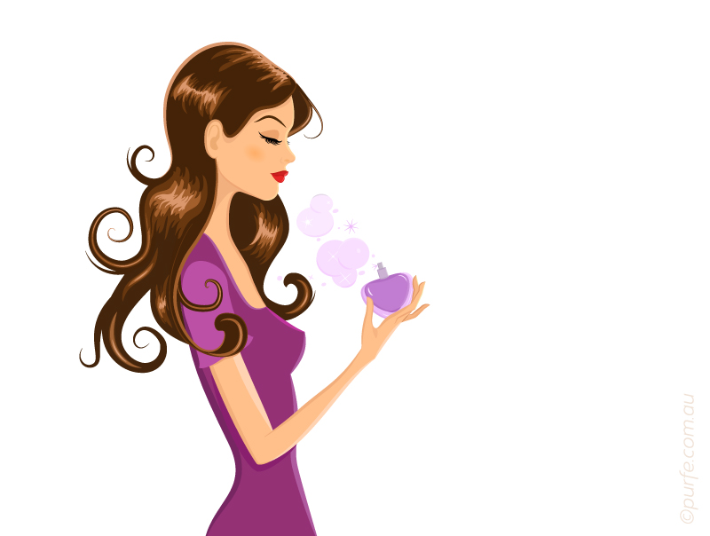Fashion girl with perfume bottle. Vector Illustration