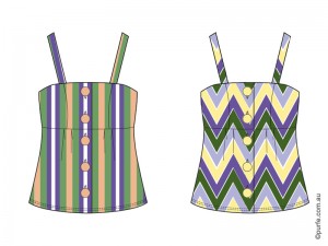 fashion illustration of two tops of the same design with different patterns