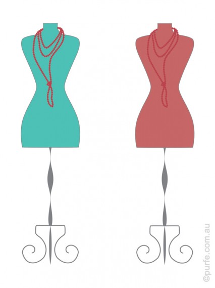 Illustration of the same red necklace on contrasting and analogous backgrounds