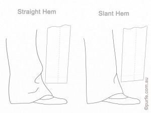 Illustration of pants with straight and slanted hems